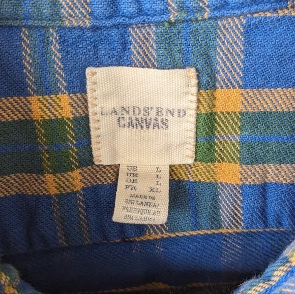 Lands' End Canvas Blue Yellow Cotton Plaid Long Sleeve Button Front Shirt Large - Picture 2 of 8